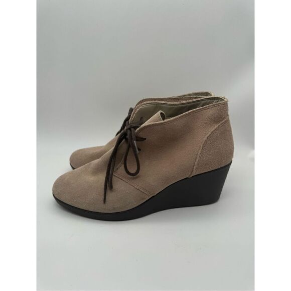 Crocs Boots Womens 7.5 Leigh Lace Up Wedge Heels Ankle Booties 203419 Gray Suede - Picture 3 of 5